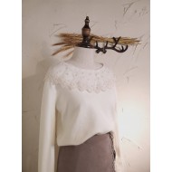 氣質線織拼珍珠蕾絲上衣