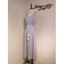 寬鬆綿麻吊帶連身裙 （咖啡/藍/黃 3色）