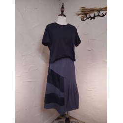 悠閒假兩件拼色連身裙 (黑/深藍 2 色)